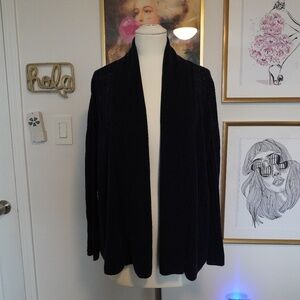 Pure Collection Blue Ribbed Knit Open Front LongSleeve Linen Cardigan 043